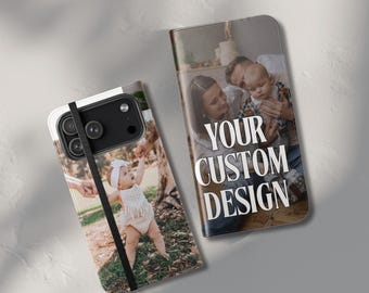 Personalized Vegan Leather iPhone Wallet Case, wallet phone case with card slot, Custom Photo Phone Cover, Wallet iPhone Case, Gift for her