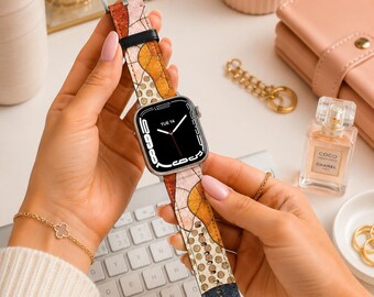 Neutral Apple Watch Band | Terracotta Vegan Leather Apple Watch Strap | Modern Abstract Watch Band | Apple Watch Ultra Band