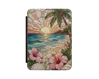 Ocean Pearl Kindle Case, Coastal Faux Leather Cover with Hand Strap, Paperwhite & Colorsoft