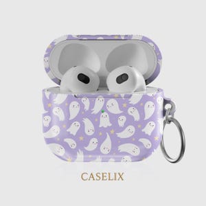 Cute Ghost AirPods Case Halloween Pastel Purple Cover for AirPods Pro, AirPods 3rd Gen, AirPods 2, Shockproof Protective Case