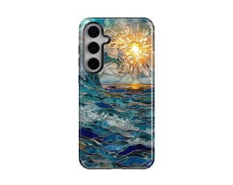 Sunlit Oceanrise Samsung Galaxy Case, Stained Glass Ocean Waves, Tough or Magnetic