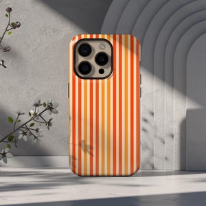 Retro Stripe Phone Case, Sunset Orange Vertical Striped iPhone Case, 70s Aesthetic Vintage Vibes Groovy Summer Design iPhone, Samsung Galaxy