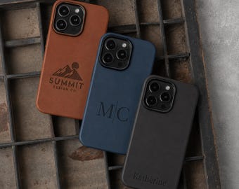 Custom Engraved Leather Phone Case, Personalized Vegan Leather iPhone Case, Custom phone Case, Laser Engraved Gift, Corporate Gifts