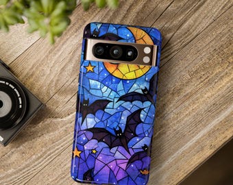 Halloween Bats Pixel Phone Case, Goth Moon, Slim Protective MagSafe