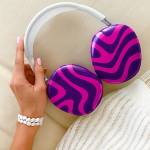 Abstract AirPods Max Cover – Pink Purple Wavy Pattern – Glossy Protective Cover for AirPods Max Headphones – Stylish Airpods Max Accessory