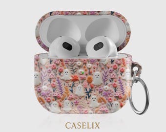 Ghost AirPods Case Halloween Floral Cute Pastel Cover for AirPods Pro, AirPods 3rd Gen, AirPods 2, Aesthetic Protective Case