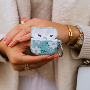 floral airpods case teal airpods 3 cover cute flower airpods case airpods case for women protective airpods case floral design