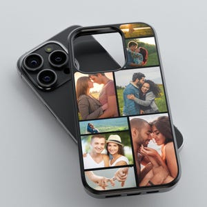 Custom wedding photo collage phone case featuring multiple bride and groom moments – perfect personalized gift for anniversary or newlyweds.