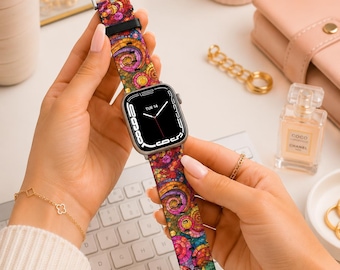 Colorful Apple Watch Band | Stained Glass Watch Band | Rainbow Mosaic Vegan Leather Apple Watch Strap | Apple Watch Ultra Band Gift for Her