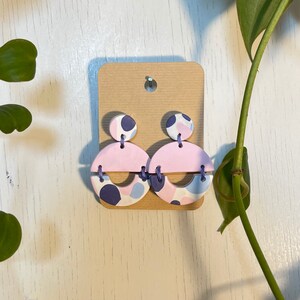 Polymer Earrings- Pink With Polkadots and Purple Thread