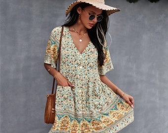 bohemian short dress Big sale - OFF 66%