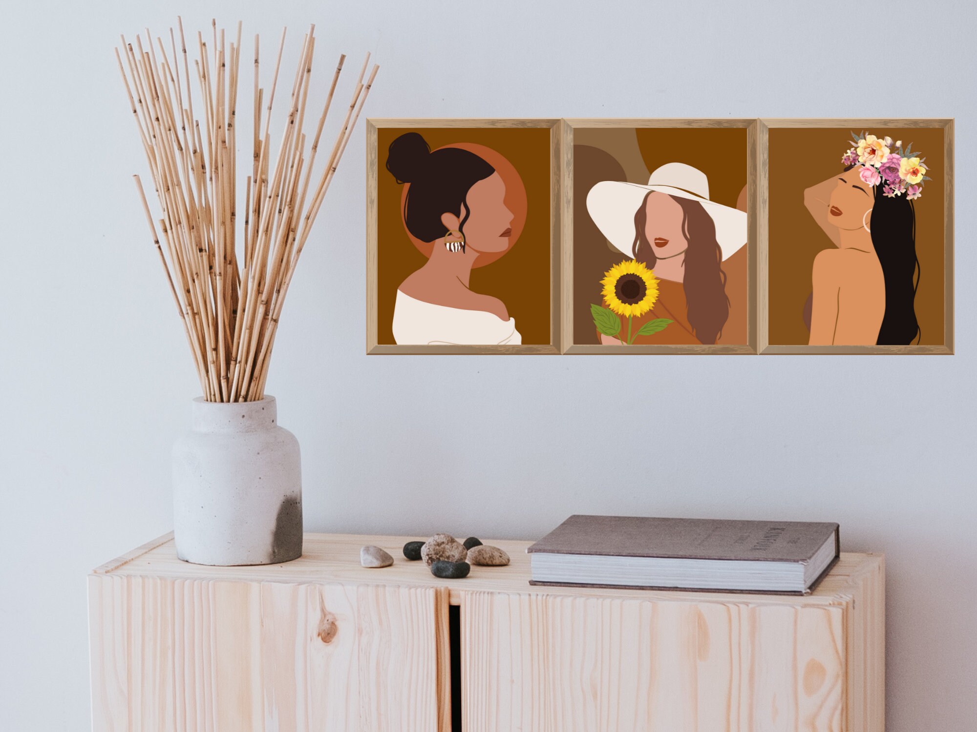 Boho Abstract Set of 3 Boho Abstract Woman Art Floral Head | Etsy