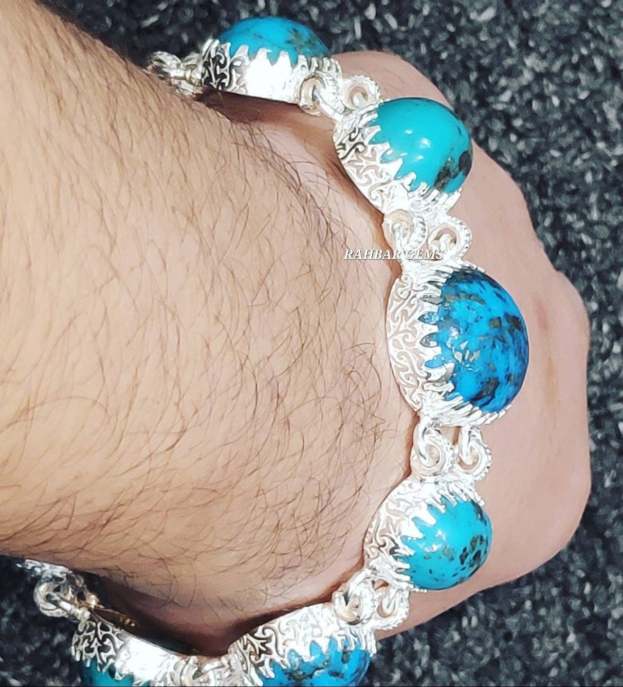 Firoza (Turquoise) Gemstone Round Beads Stretchable Bracelet (1 Pc) -  numeroastro - 3866001