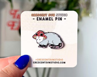 Opossum Mushroom Enamel Pin, Cottagecore Animal Pin, Fungi Forest Friend, Kawaii Animal Lover Gift, Accessory for Backpack Lapel Hat Tote
