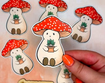 Plant Lover Mushroom Magnet, Stoney the Mushroom Magnet, Green Thumb Gift, Refrigerator Magnet, Locker Magnet, Nature Lover Gift