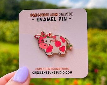 Strawberry Cow Enamel Pin
