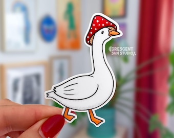 Cottagecore Goose Sticker, Cute Animal Water Bottle Sticker, Kawaii Mushroom Goose Laptop Sticker, Whimsical Sticker, Silly Goose Gift