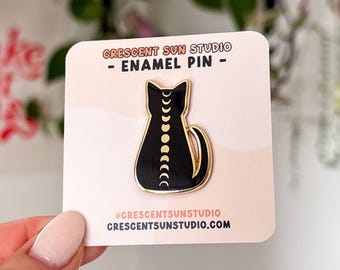 Moon Phase Black Cat Hard Enamel Pin, Cat Lover Gift for Cat Mom, Spooky Cute Pin, Backpack Accessory