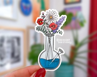 Stoner Sticker, Waterpipe Flower Vase Water Bottle Sticker, Pothead Laptop Sticker, Stoner Best Friend Gift, Subtle Stoner, Stash Box Decal