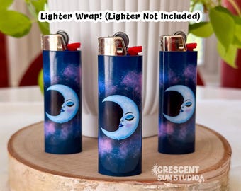 Envoltura para encendedor Luna Celestial, calcomanía hippie para encendedor, diseño galáctico para encendedor / Compatible con encendedores BIC estándar, incluye solo la envoltura para encendedor