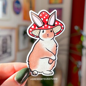 Bunny Rabbit Sticker, Mushroom Sticker, Cottagecore Water Bottle Sticker, Woodland Animal Laptop Sticker, Bunny Owner Gift, Veterinary Gift