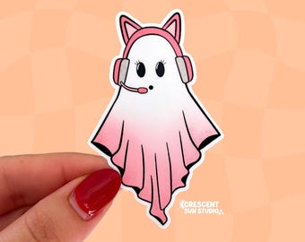 Gamer-Geisteraufkleber, gruselig-süßer Wasserflaschenaufkleber, Gamer-Mädchen-Laptopaufkleber, kleines Geschenk für gemütliche Gamer, ästhetischer Aufkleber in Pink