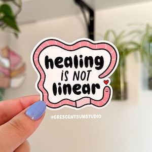 Adesivo de cura não é linear, adesivo de garrafa de água para saúde mental, adesivo de laptop para doença crônica, adesivo de verme fofo, presente de terapeuta