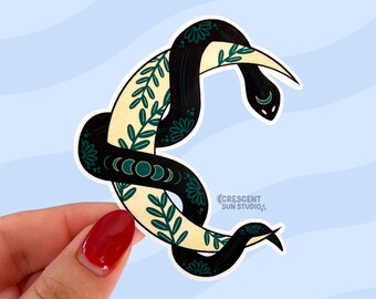 Adesivo serpente stregonesco, adesivo per bottiglia d'acqua con luna crescente, grazioso adesivo serpente, regalo per amante dei serpenti per la migliore amica strega