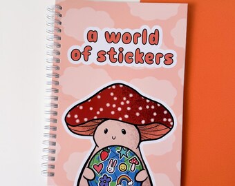 Un mondo di adesivi: album di adesivi riutilizzabile, formato A5 (5,8x8,2 pollici), per collezionare adesivi, ideale per organizzare e conservare gli adesivi, un regalo perfetto per i collezionisti di adesivi.