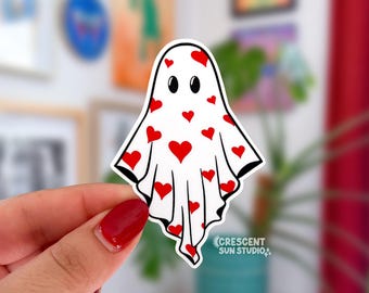 Autocollant fantôme en forme de cœur, autocollant mignon et effrayant pour bouteille d'eau, autocollant fantôme d'amour pour ordinateur portable, cadeau mignon pour les amoureux, autocollant pour la Saint-Valentin