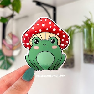 Mushroom Frog Sticker, Cute Frog Water Bottle Sticker, Kawaii Frog Lover Laptop Sticker, Cottagecore Frog Journal Sticker