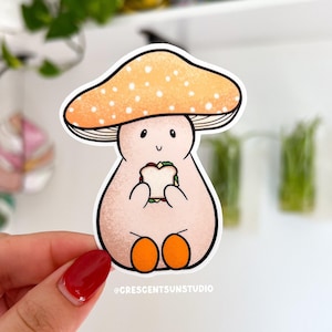 Cute Mushroom Sticker, Munchies Water Bottle Sticker, Foodie Laptop Sticker, Yellow Mushroom Decal, Cottagecore Aesthetic, Food Lover Gift