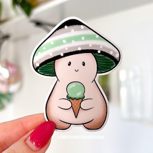 Agender Pride Mushroom Sticker, LGBTQ+ Subtle Pride Flag Art Decal | Cute Mushroom Sticker for Laptop, Journal, Water Bottle | Queer Owned