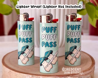 Stoner Mushroom Pals Lighter Wrap, Cute Stoner Lighter Sticker, Puff Puff Pass, 420 Gift for Bestie - Includes Lighter Wrap ONLY