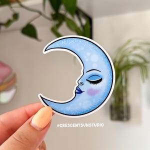 Crescent Moon Sticker, Celestial Moon Water Bottle Sticker, Moon with Face Laptop Sticker, Nature Lover Gift, Witchy Sticker