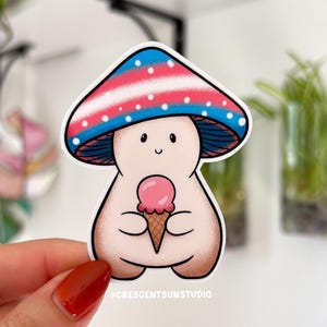 Trans Pride Mushroom Sticker, LGBTQ+ Subtle Pride Flag Art Decal | Cute Transgender Sticker for Laptop, Journal, Water Bottle | Queer Owned