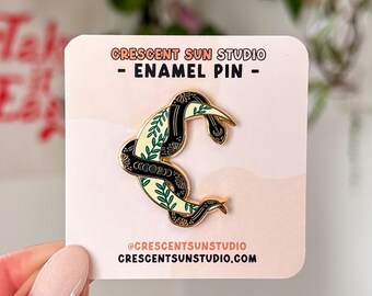 Witchy Moon Snake Hard Enamel Pin, Moon Phases Pin, Spooky Bag Accessory, Alternative Nature Lover Pin