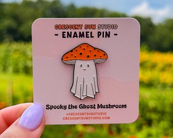 Spooky the Ghost Mushroom Enamel Pin