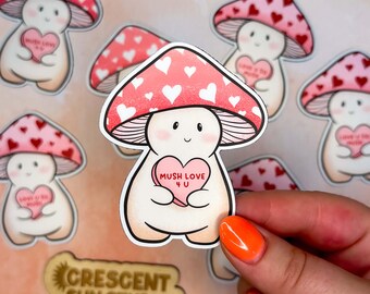 Love Mushroom Refrigerator Magnet, "Mush Love 4 U" Mushroom Pun, Cute Nature Lover Gift, Decorative Magnet, Whiteboard Magnet