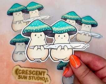 Stoner Mushroom Magnet, Two Shrooms Holding a Joint, 420 Gift for Potheads, Refrigerator Magnet, Locker Magnet, Jay and Doobie the Mushrooms