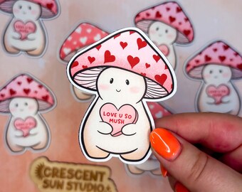 Love Mushroom Refrigerator Magnet, "Love U So Mush" Mushroom Pun, Cute Nature Lover Gift, Decorative Magnet, Whiteboard Magnet