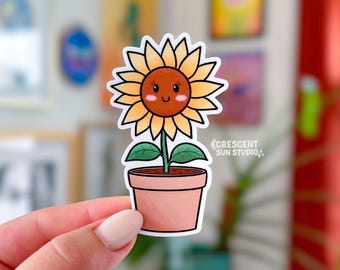 Sunflower Sticker, Yellow Flower Water Bottle Sticker, Plant Lover Laptop Sticker, Sunflower Lover Gift, Fall Aesthetic Sticker