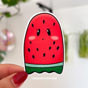 Cute Watermelon Slice Sticker, Kawaii Fruit Ghost Water Bottle Sticker, Whimiscal Laptop Sticker, Best Friend Gift, Fruit Lover Gift