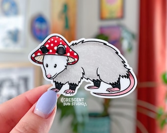 Mushroom Opossum Sticker, Cute Animal Water Bottle Decal, Cottagecore Laptop Sticker, Opossum Lover Gift, America's Only Marsupial