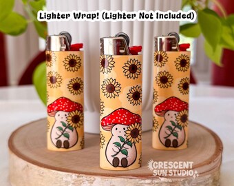 Sunflower Mushroom Lighter Wrap, Cute Cottagecore Lighter Wrap, Unique Smoking Accessories - Includes Lighter Wrap ONLY