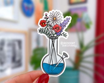 Stoner Sticker, Waterpipe Flower Vase Water Bottle Sticker, Pothead Laptop Sticker, Stoner Best Friend Gift, Subtle Stoner, Stash Box Decal