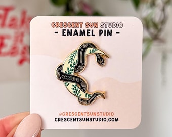 Witchy Moon Snake Hard Enamel Pin, Moon Phases Pin, Spooky Bag Accessory, Alternative Nature Lover Pin