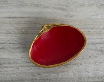 Red and Gold Seashell Ring Dish