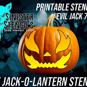 Instant Download Pumpkin Stencil: Printable &quot;Evil Jack #7&quot; Jackolantern Stencil for Pumpkin Carving - Easy DIY Halloween Decor