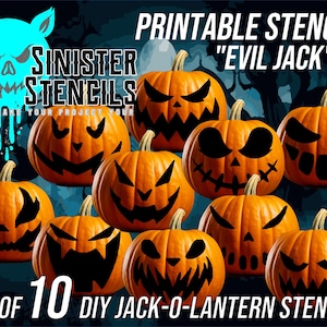 Instant Download Pumpkin Stencil: Printable &quot;Evil&quot; Jackolantern Stencil for Pumpkin Carving - Easy DIY Halloween Decor